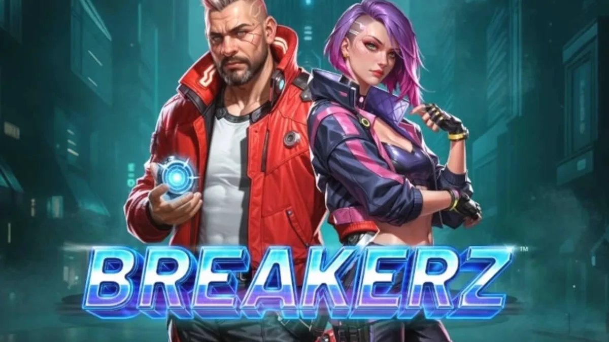 Interface futurista e neon do jogo de slot Breakerz